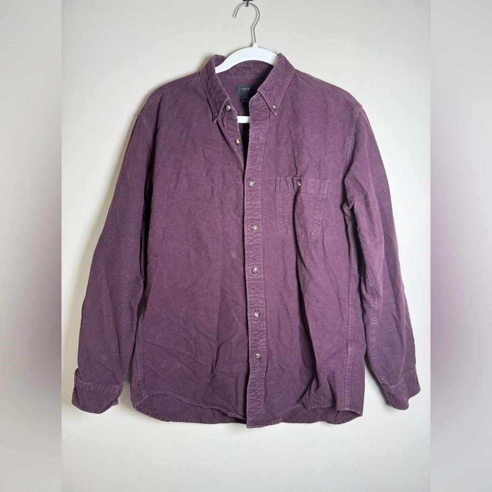 J. Crew Button-Up Shirt Men's Large Burgundy Elbow Patches Cotton Casual Comfort